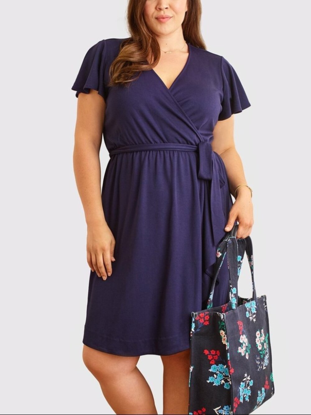 EUC Draper James Navy Blue Faux Wrap Dress Size Medium